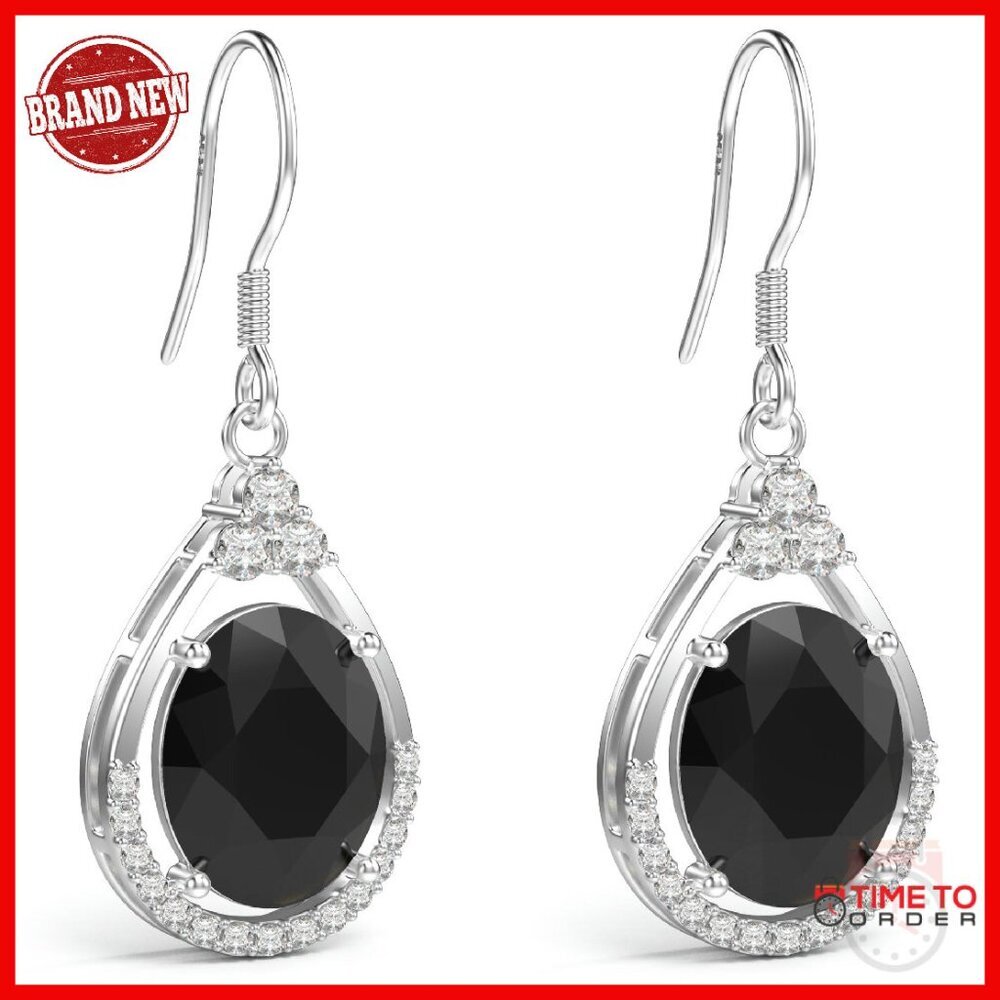 Sterling Silver Oval Cubic Zirconia Drop Earrings Hypoallergenic Statement